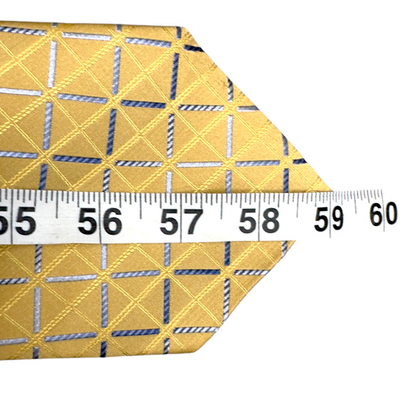 Paul Dione 100% Silk Dress Tie Gold Bold Check Window Pane Pattern 59" 4" - Picture 9 of 10